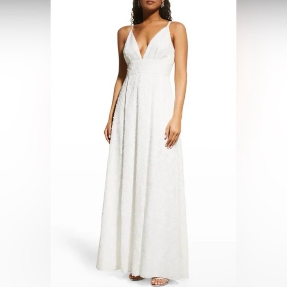 Aidan Mattox Ivory Embroidered Formal Gown V-Neck Size 0 New With Tags